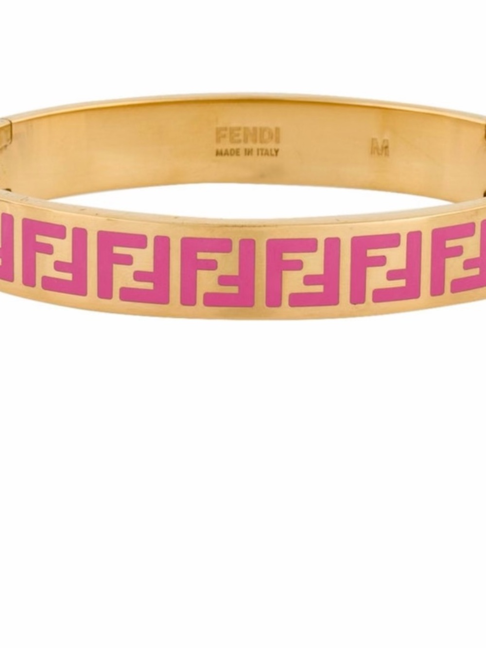 Fendi Gold-Tone Bangle with Pink FF Enamel Motif